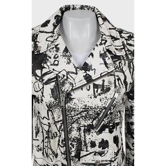 Saint Laurent Leather Printed Biker Jacket Sz.42 - Picture 2 of 4